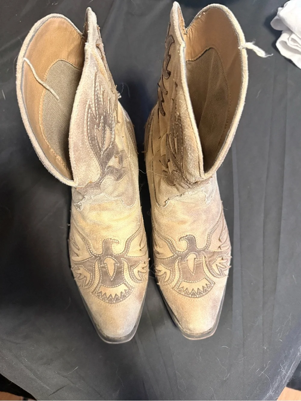 Roper Tan Suede Western Ankle Boots with Embroidered Design
